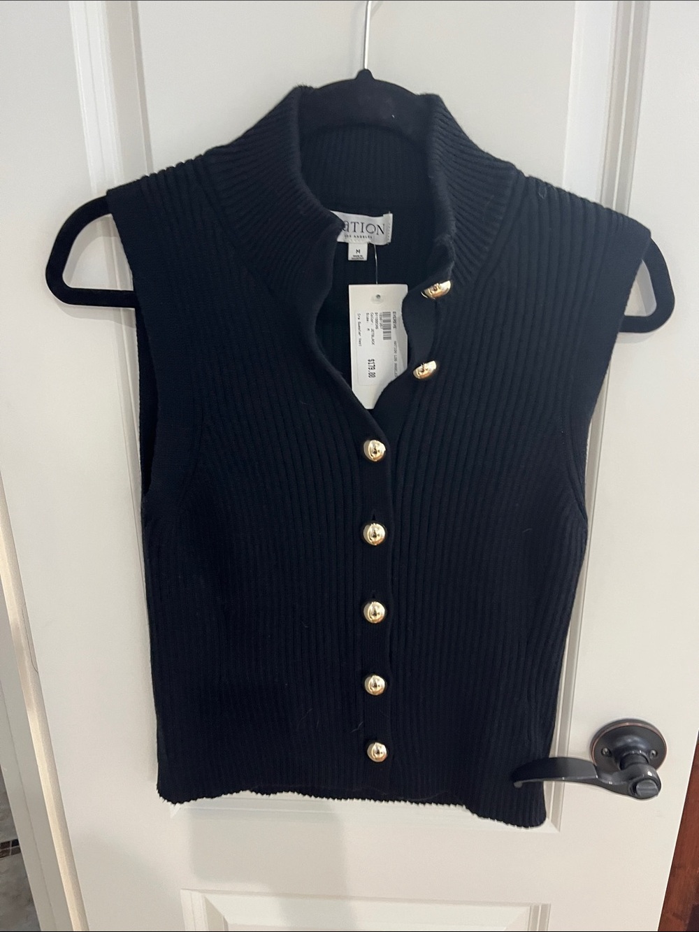 Nation LTD Black Ribbed Sleeveless Button-Up Top with Gold Buttons